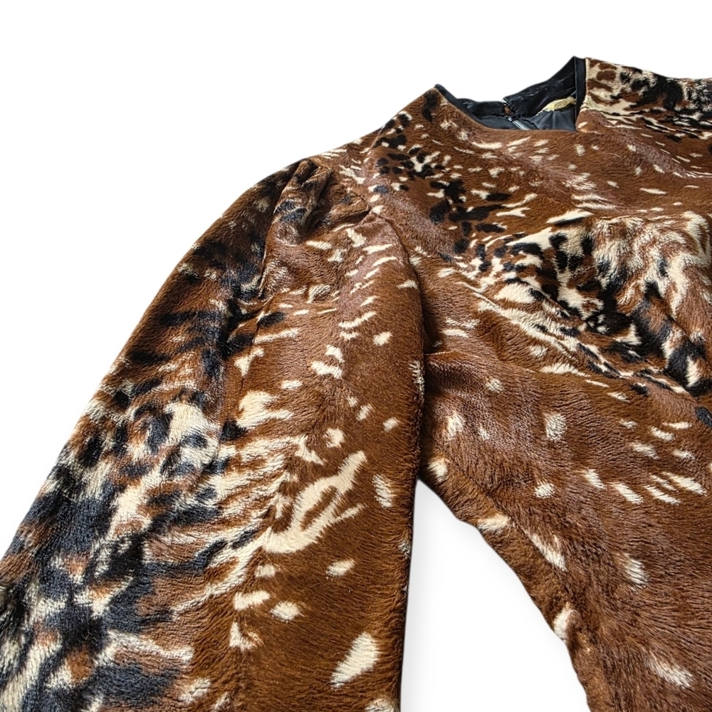 RARE 1960s Adele Simpson Designer Dress Faux Fur Deer Print - Picture 6 of 14